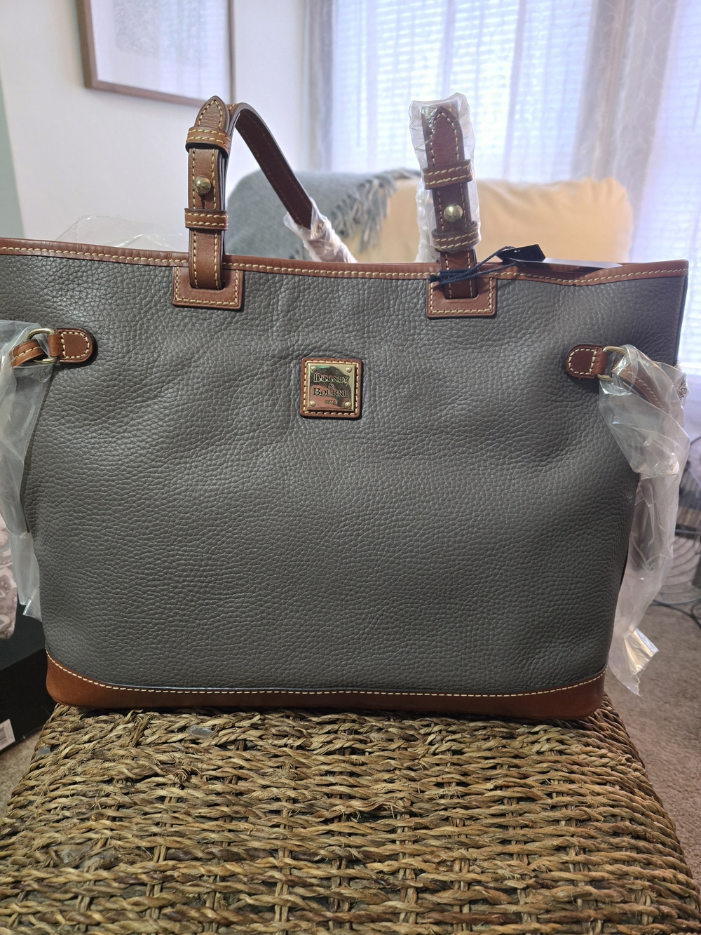 Dooney & Bourke Elephant Grey Pebble Leather Double Strap Tassel Bag NWT